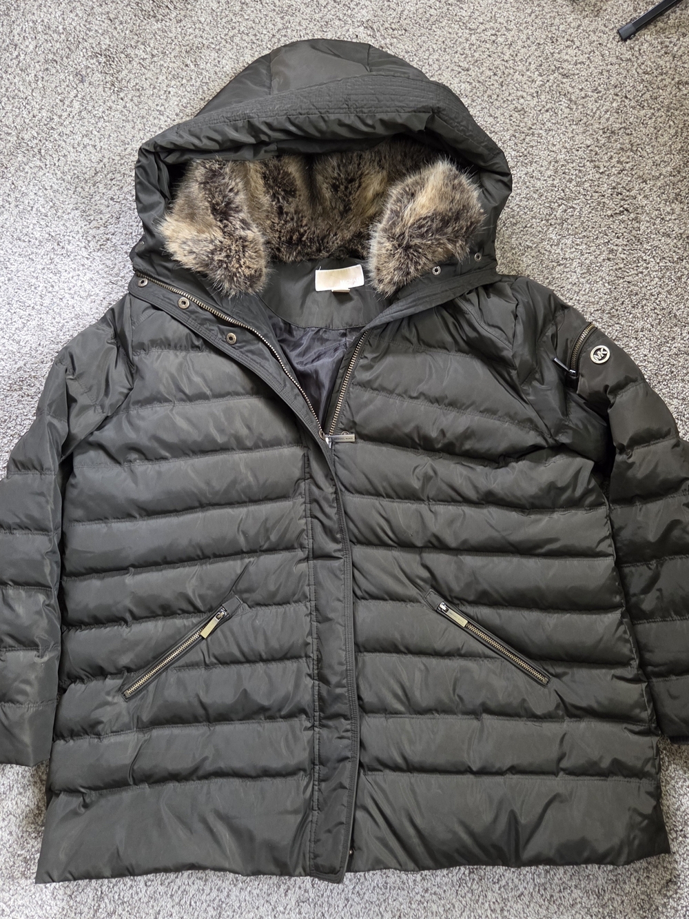 Michael Kors Olive Green Down Faux Fur Puffer Jacket Parka Coat Plus Size 2X